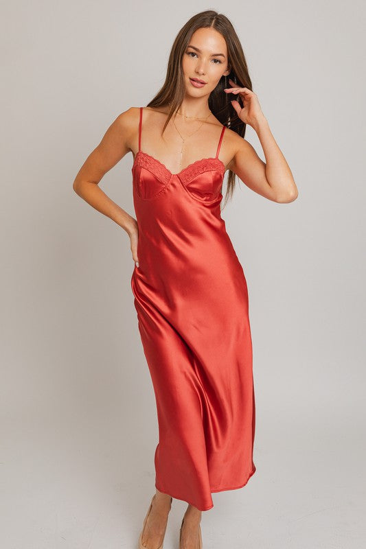 Pull Me In Satin Midi Dress