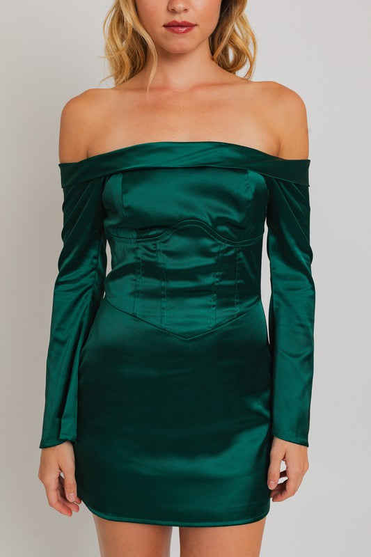 Forevergreen Off Shoulder Corset Mini Dress - Final Sale