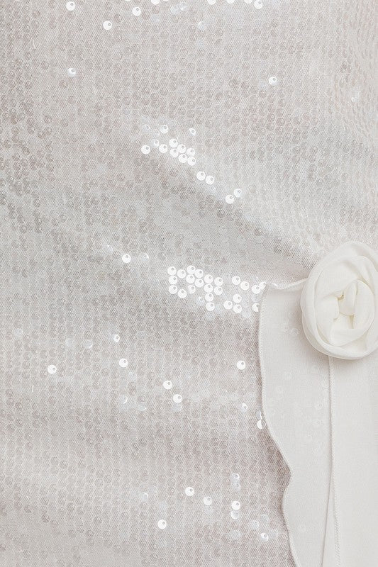 Forevermore Rosette Iridescent Sequin Mini Dress