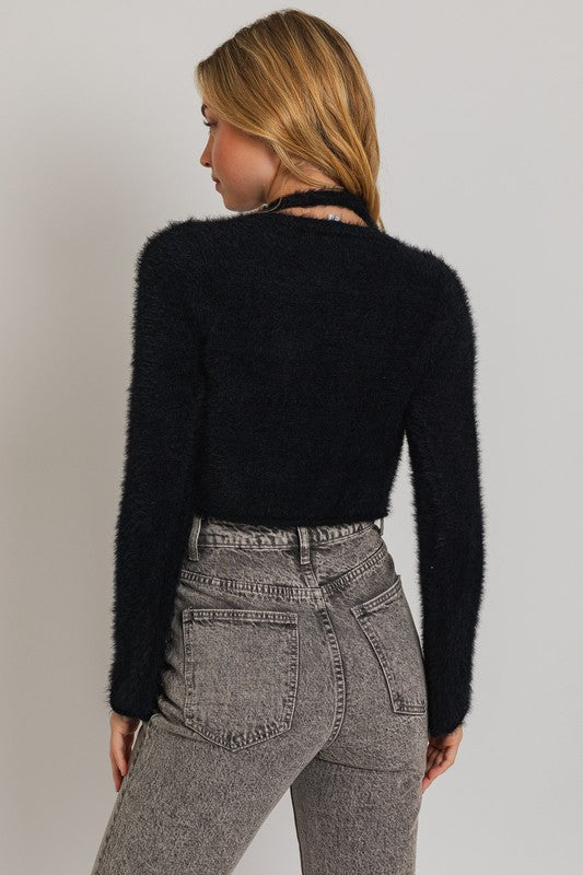 Peek-a-BOO Cropped Fuzzy Sweater - Final Sale