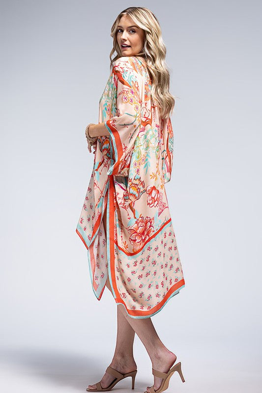 Peachy Watercolor Floral Open Front Kimono