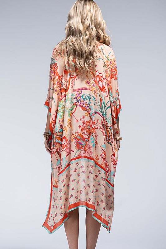 Peachy Watercolor Floral Open Front Kimono