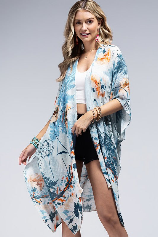 Indigo Morning Open Front Kimono