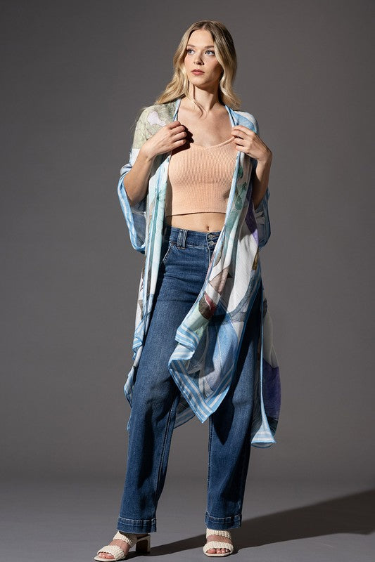 Serene Watercolor Open Front Kimono