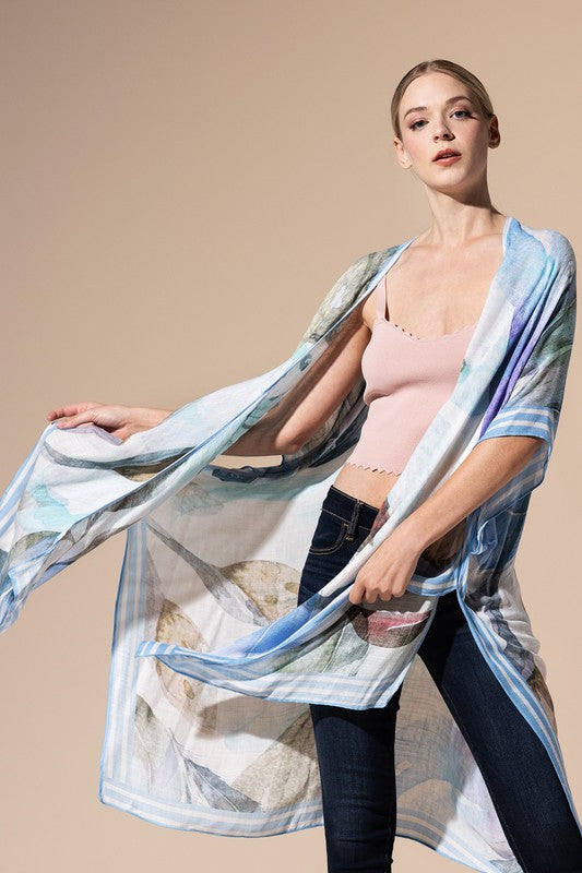 Serene Watercolor Open Front Kimono