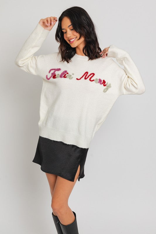 Feelin' Merry Multi Color Embroidered Knit Sweater