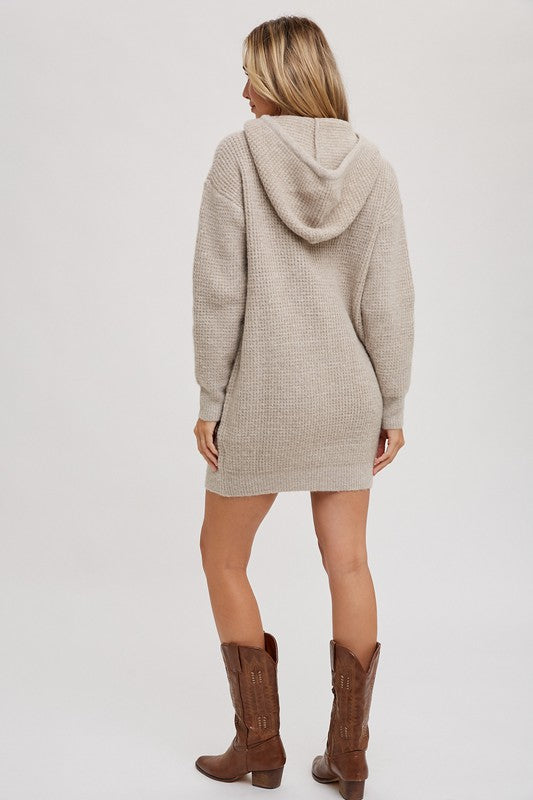 Casual Afternoon Waffle Knit Hooded Tunic Sweater Dress