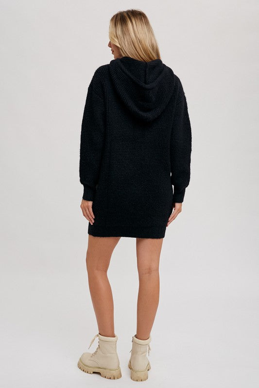 Casual Afternoon Waffle Knit Hooded Tunic Sweater Dress