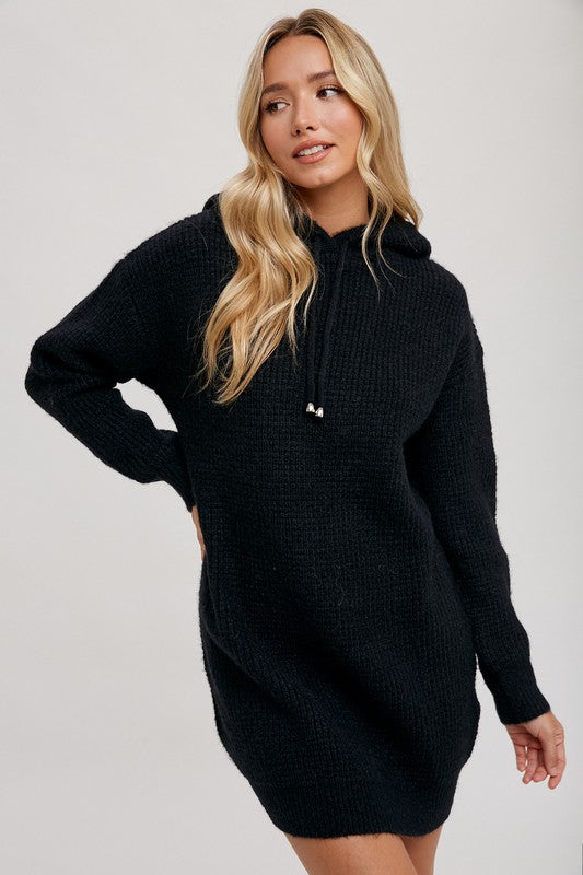 Casual Afternoon Waffle Knit Hooded Tunic Sweater Dress