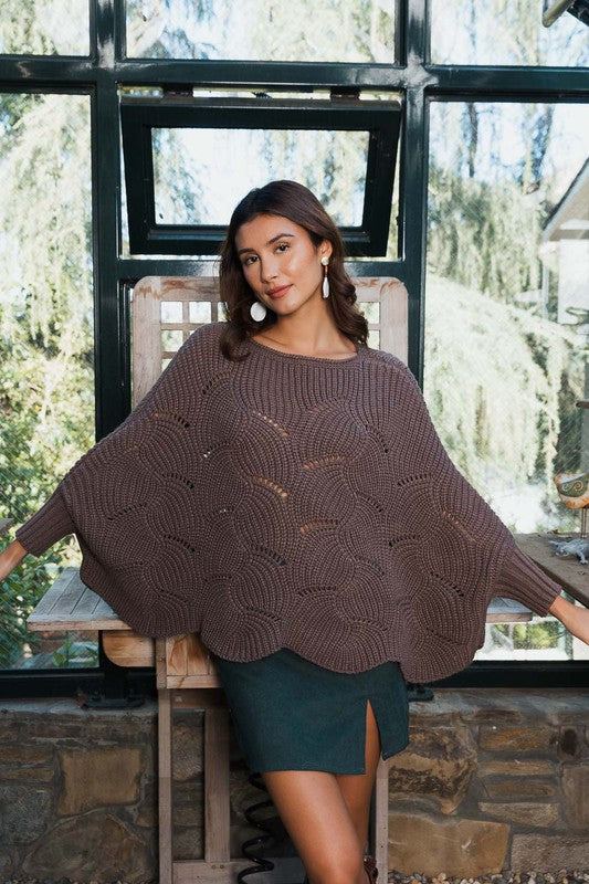 Helene Textured Scallop Edge Knitted Poncho