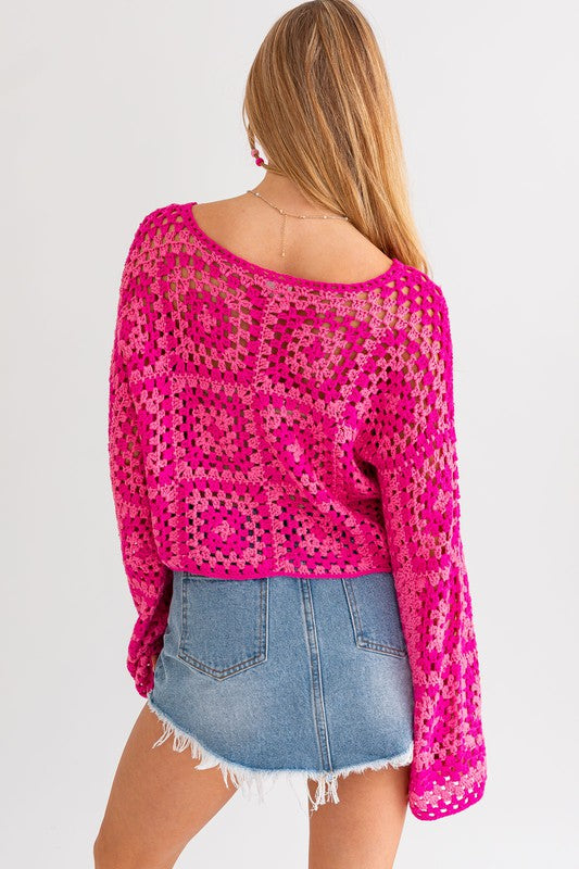 Elisa Knit Long Sleeve Crochet Top - Extra Small - Final Sale