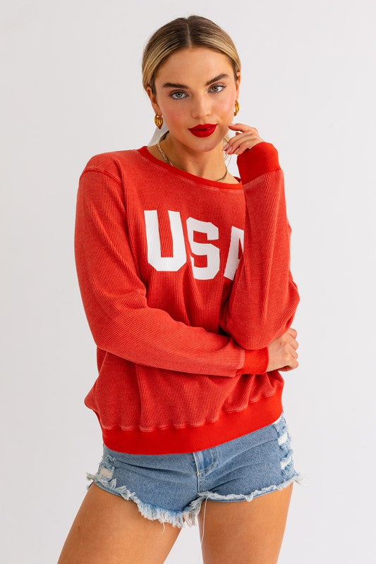 USA Round Neck Thermal Sweatshirt