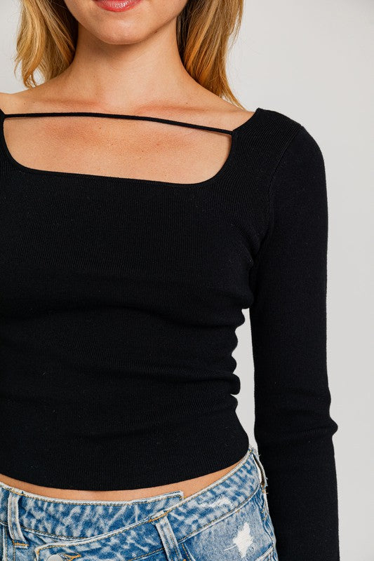 Yvette Square Neck Long Sleeve Sweater Top
