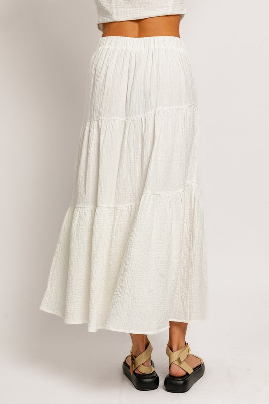 Newport Tiered Cotton Midi Skirt
