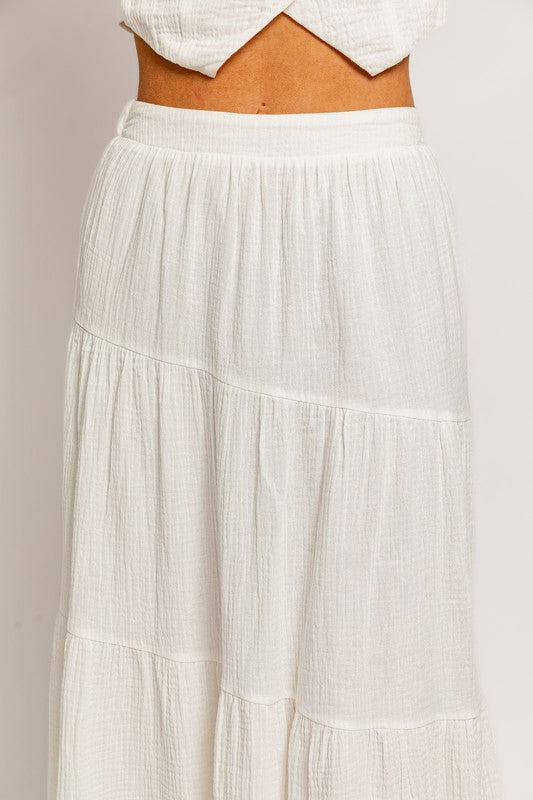 Newport Tiered Cotton Midi Skirt