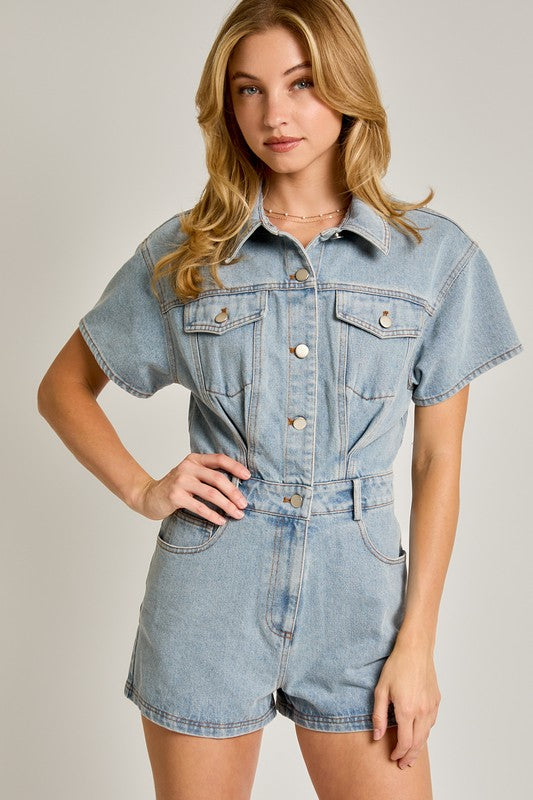 One & Only Denim Short Pocketed Romper