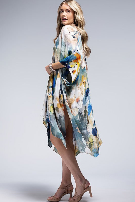 Monica Watercolor Open Front Kimono