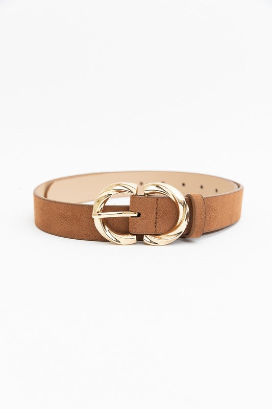 Double C Shaped Buckle Suede Belt