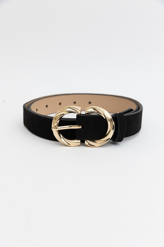 Double C Shaped Buckle Suede Belt