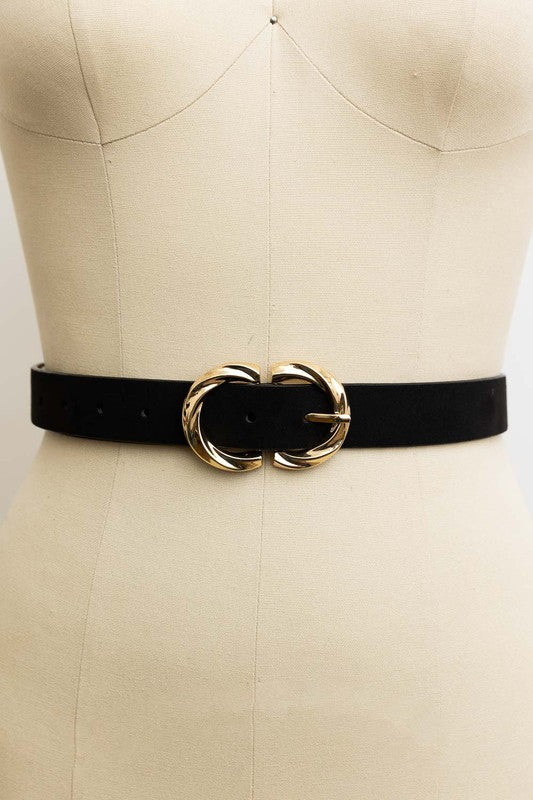 Double C Shaped Buckle Suede Belt