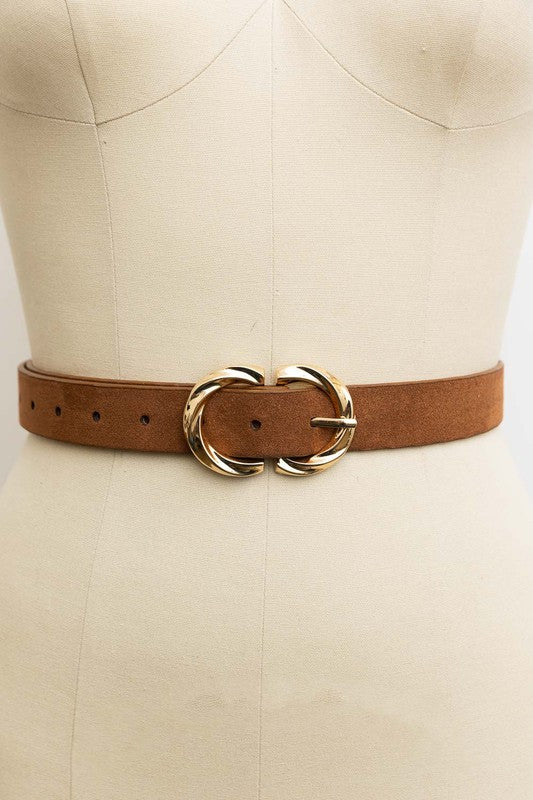 Double C Shaped Buckle Suede Belt