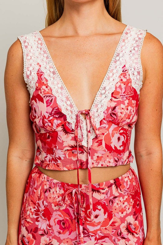 In Love With Me Floral Sleeveless Lace Crop Top