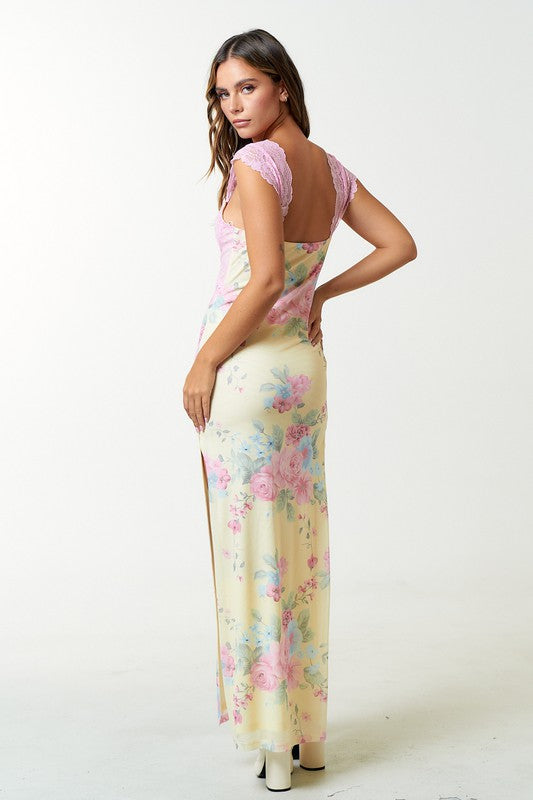 Sweet Tea Mesh Floral Maxi Dress Final Sale / L Sweet Tea Mesh Floral Maxi Dress Final Sale / L