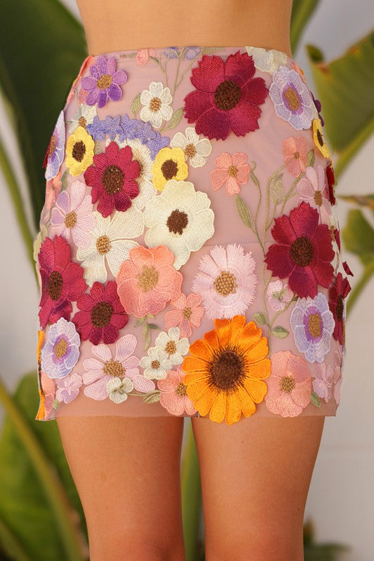 Floral Applique Mesh Skirt