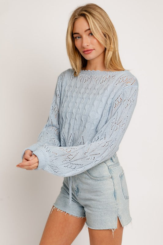 Going With The Flow Drawstring Open Work Sweater Top