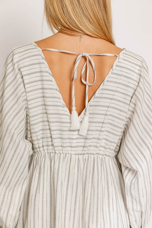 Bon Voyage Striped Cotton Long Sleeve Mini Dress