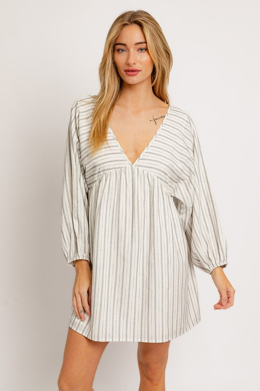 Bon Voyage Striped Cotton Long Sleeve Mini Dress