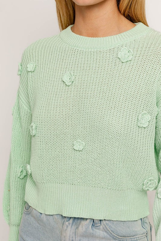 Flowers For Me Long Sleeve Cotton Sweater Top