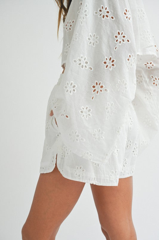 Eyelet Lace Drawstring Shorts