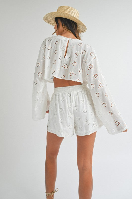 Eyelet Lace Dolman Long Sleeve Top