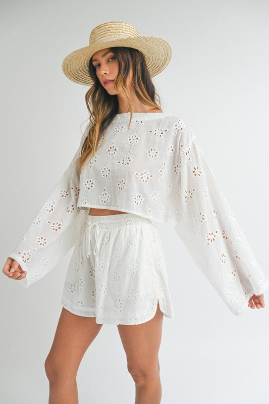 Eyelet Lace Drawstring Shorts