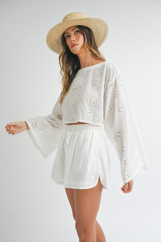 Eyelet Lace Dolman Long Sleeve Top