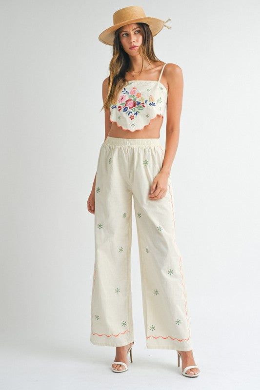On Island Time Linen Embroidered Pants