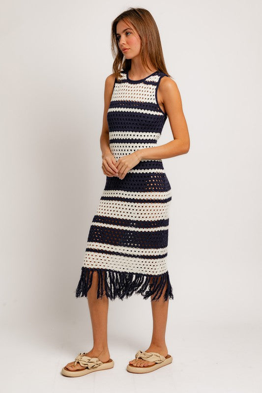 St Tropez Striped Crochet Midi Dress