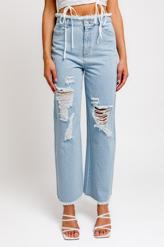 Make It Fashion Distressed Wide Leg Denim Jeans
