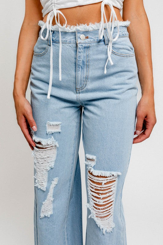 Make It Fashion Distressed Wide Leg Denim Jeans