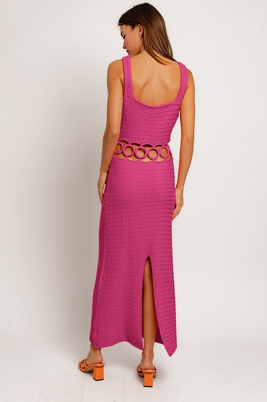 Bali Square Neck Sleeveless Crochet Midi Dress