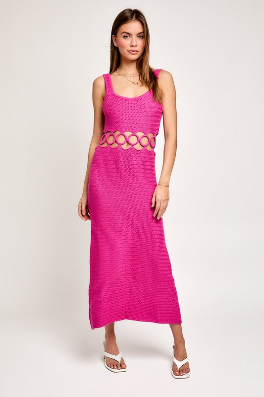 Bali Square Neck Sleeveless Crochet Midi Dress