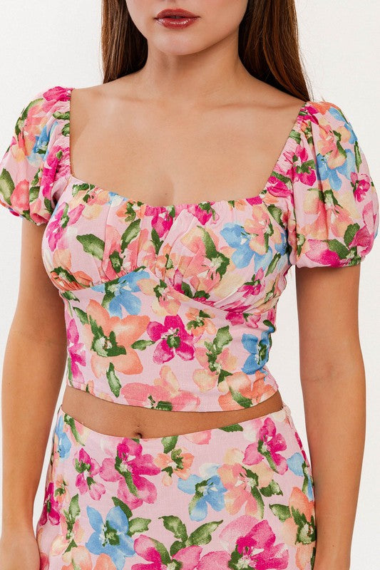 Flowers Forever Puff Sleeve Crop Top