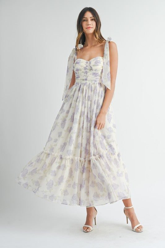 Lavender Dreams Chiffon Shoulder Tie Maxi Dress