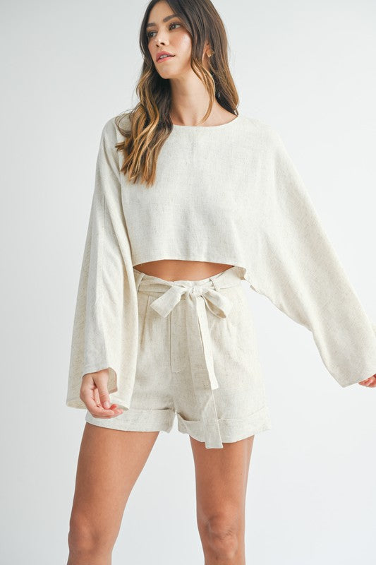 Out & About Linen Long Sleeve Top & Shorts Set
