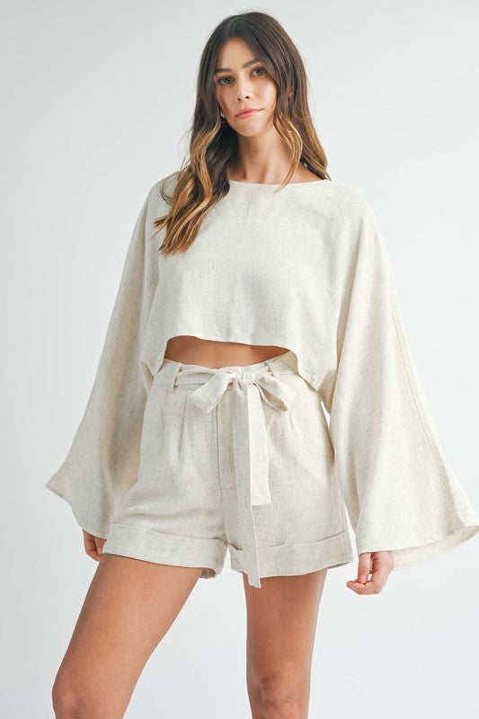 Out & About Linen Long Sleeve Top & Shorts Set