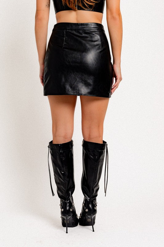 Destiny Faux Leather Mini Skirt + Crop Top Set