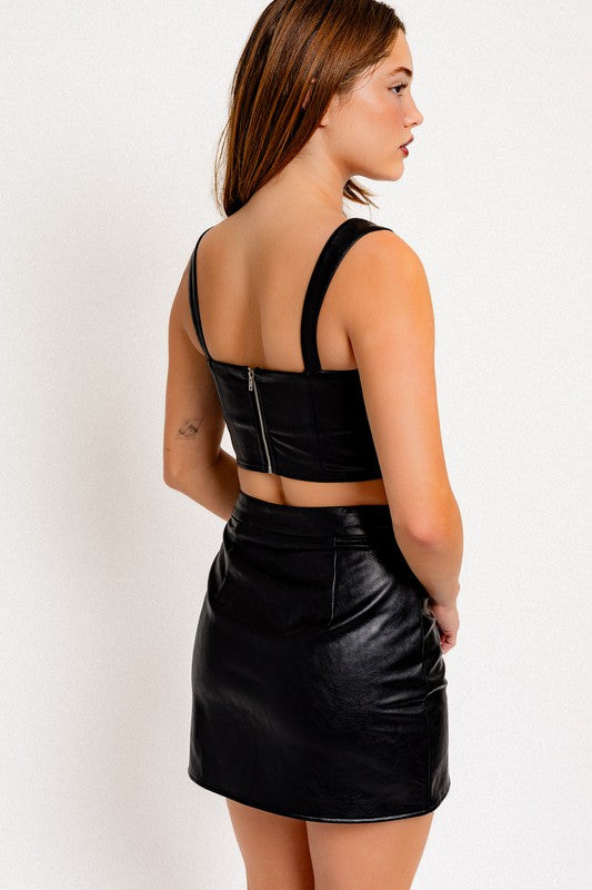 Destiny Faux Leather Mini Skirt + Crop Top Set