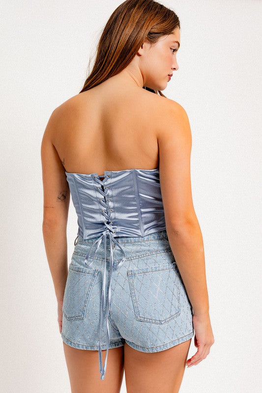 Play With Me Strapless Lace Back Corset Top