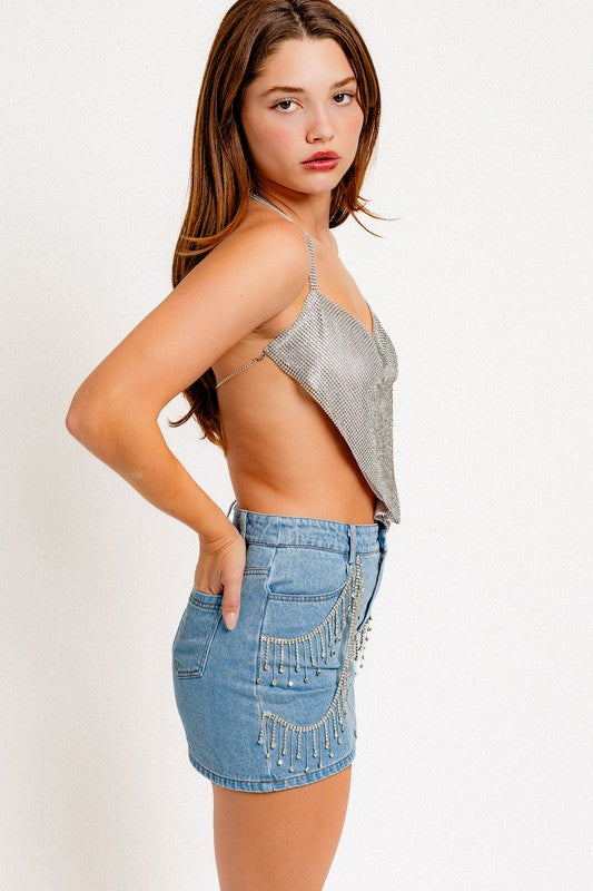 Sparks are Flying Silver Rhinestone Crop Top